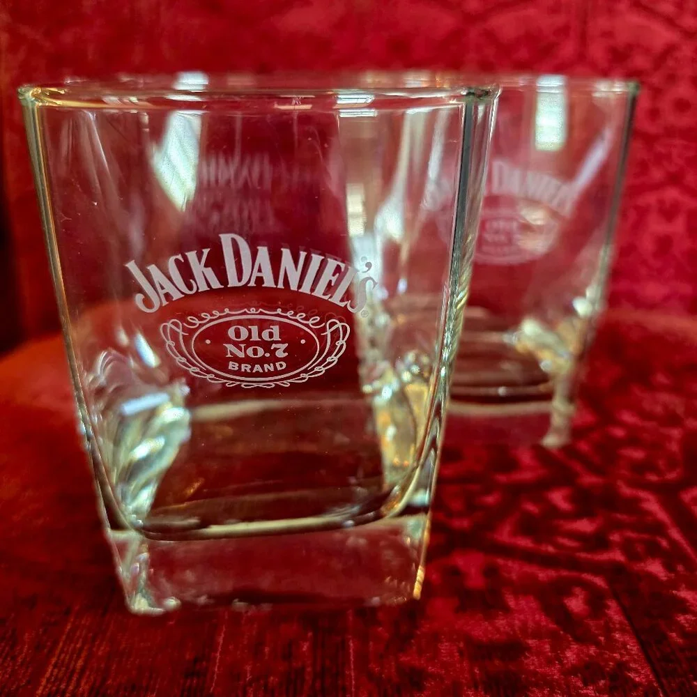 Jack Daniels Old No. 7 Tennessee Whiskey Square Bottom Old Fashioned Glass x 2
